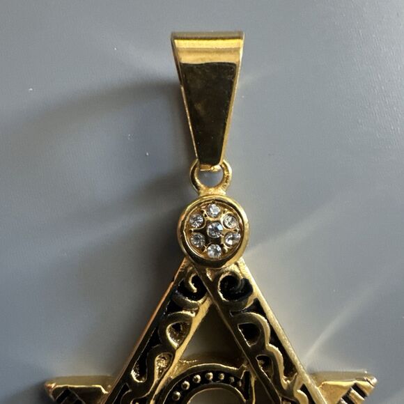 Men's Free Mason Stainless Steel Freemason Symbol Masonic Pendant Chain Gold - Picture 3 of 6